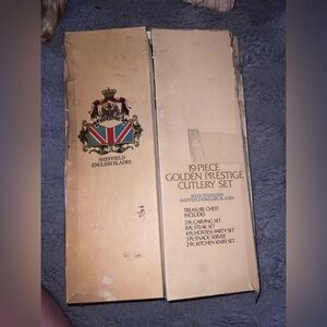 19 Piece Sheffield English Blades Golden Prestige Cutlery Set- Missing One Piece